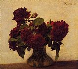 Henri Fantin-latour Canvas Paintings - Roses foncees sur fond clair